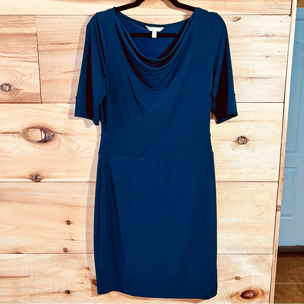 Banana Republic Black Fitted Midi Dress Sophisticated Elegant Minimalist